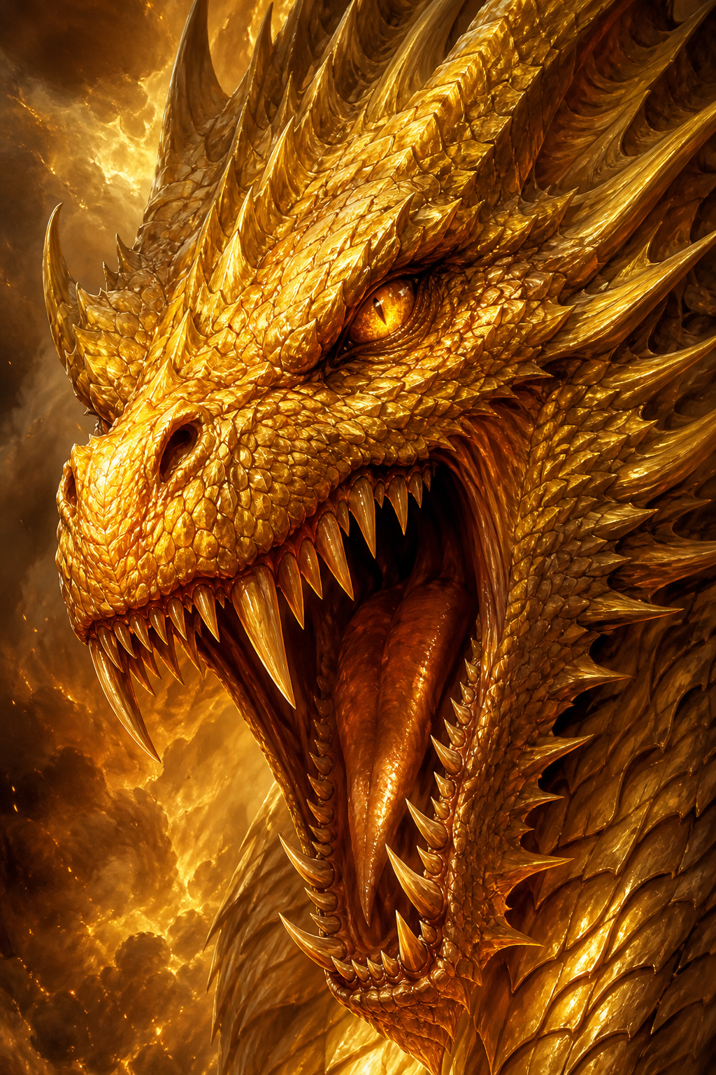 Close-up of a fierce golden dragon